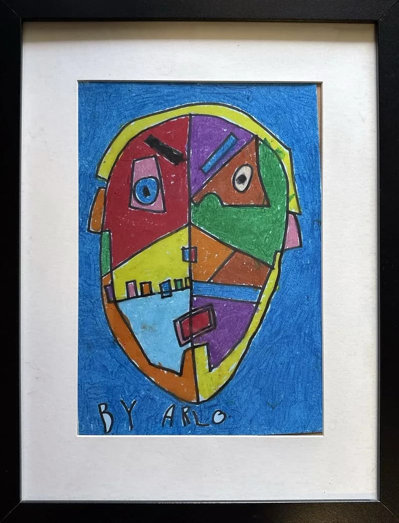 An artistic and colourful portrait of Cameron in the style of Picasso.
